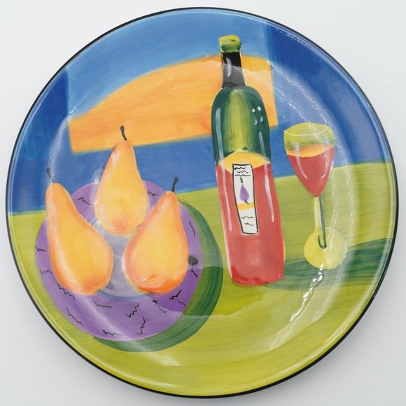 VTG 2004 Mary Naylor Designs Handpainted Wall Decor Round Art Plate Wine Fruit - Picture 1 of 4